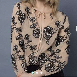 NWOT Goldie Sheer Floral Metallic Blouse